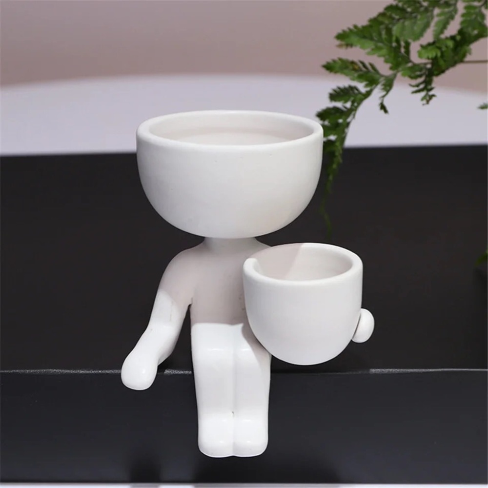 Ceramic plant pot succulent humanoid white home decor